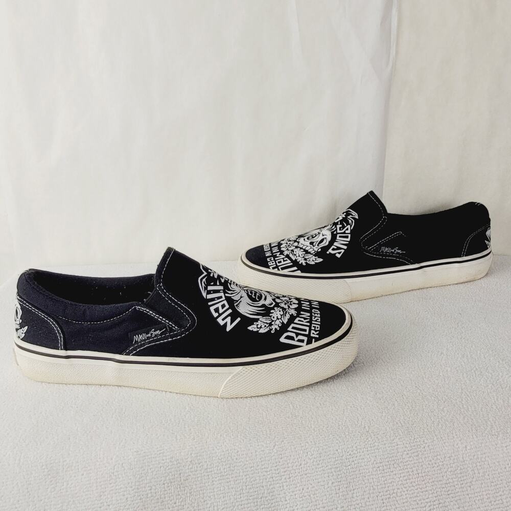 Maui and Sons black skull canvas slip on size 8 mens Grunge Goth Casual Skater